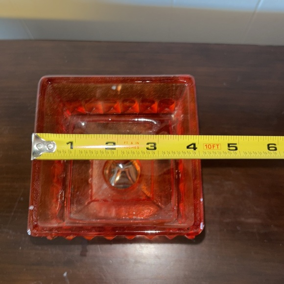Jeannette Glass Amberina Wedding Bowl Candy Dish or Wedding Cake Box  Red Amber - Picture 5 of 6